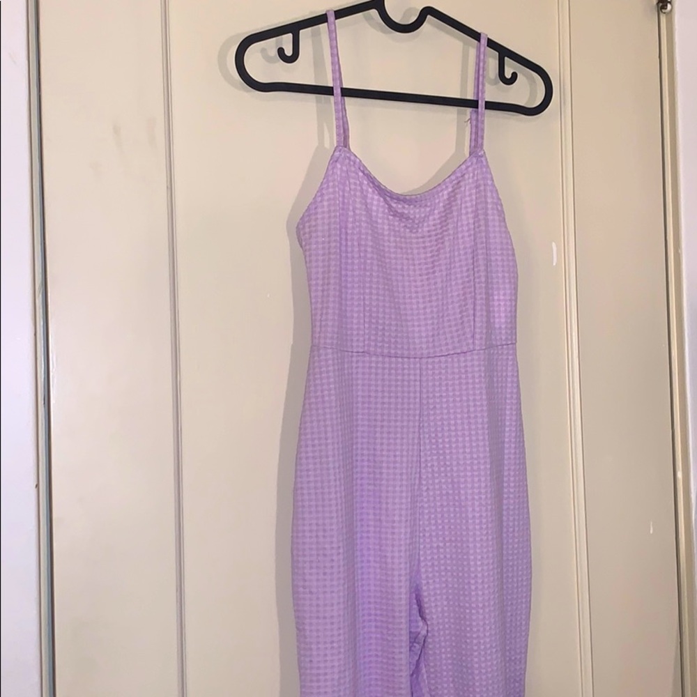 Lavender light purple plaid jumpsuit
